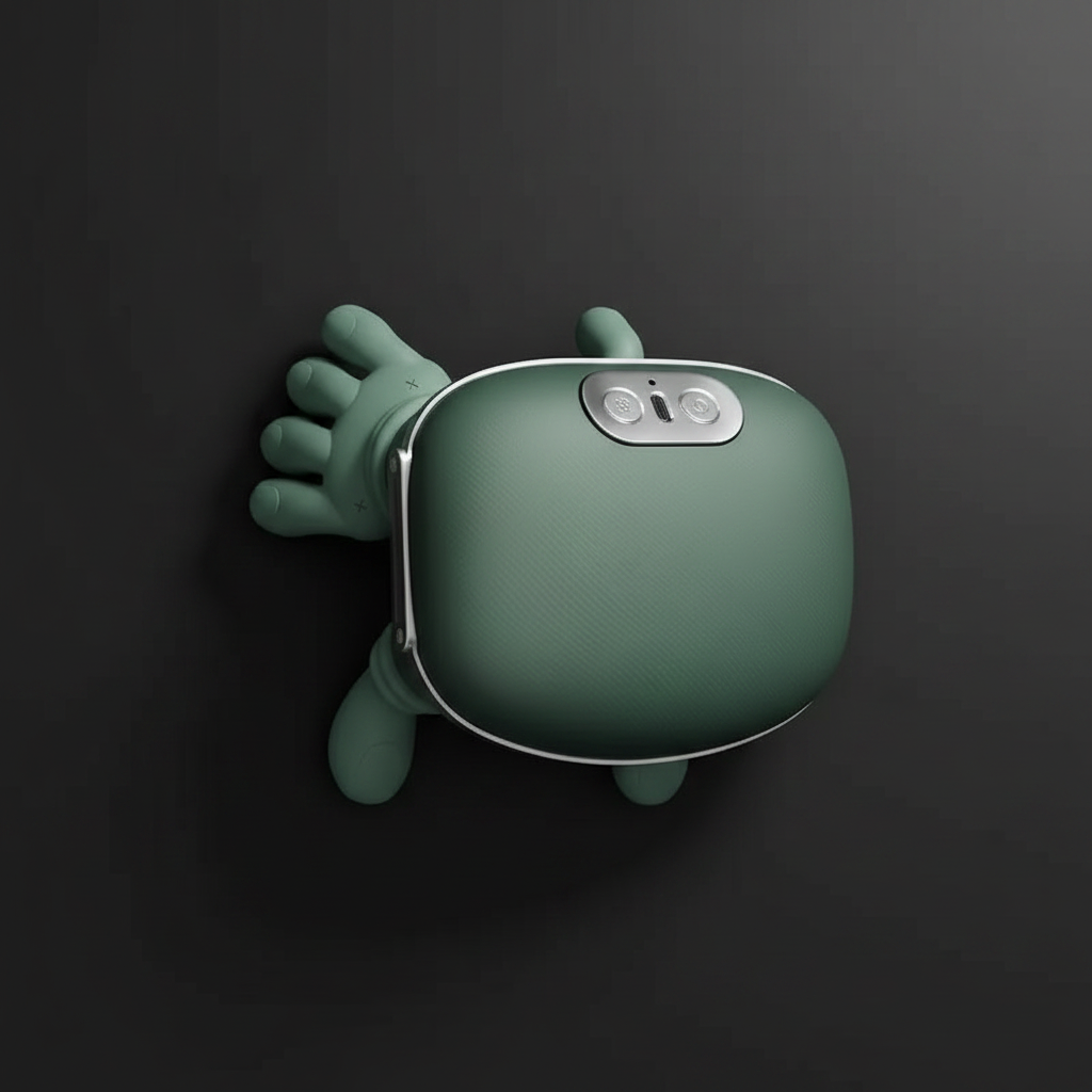 Portable Finger Press Massager attached to wall with a playful design and green color.