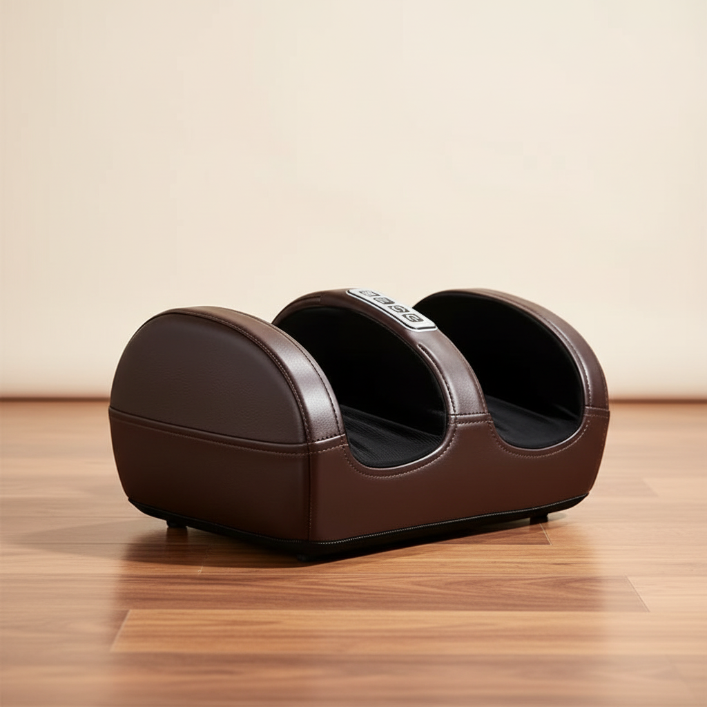 Multifunctional Foot Massager with Leg Features And Heating Function on a wooden floor.